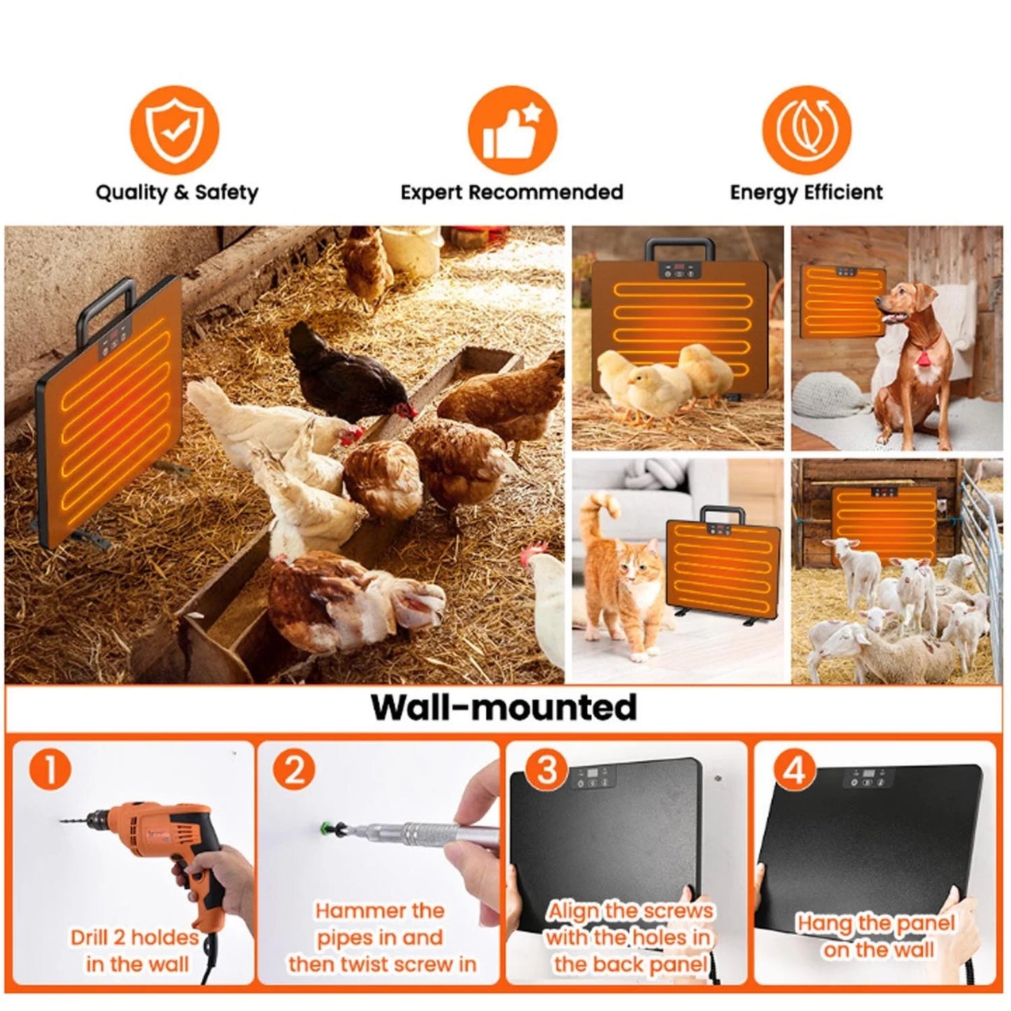 1PC Chicken Coop Heater Thermostatic Poultry Heating Panel Adjustable Temperature Winter Farm Universal Heater For Many Animals