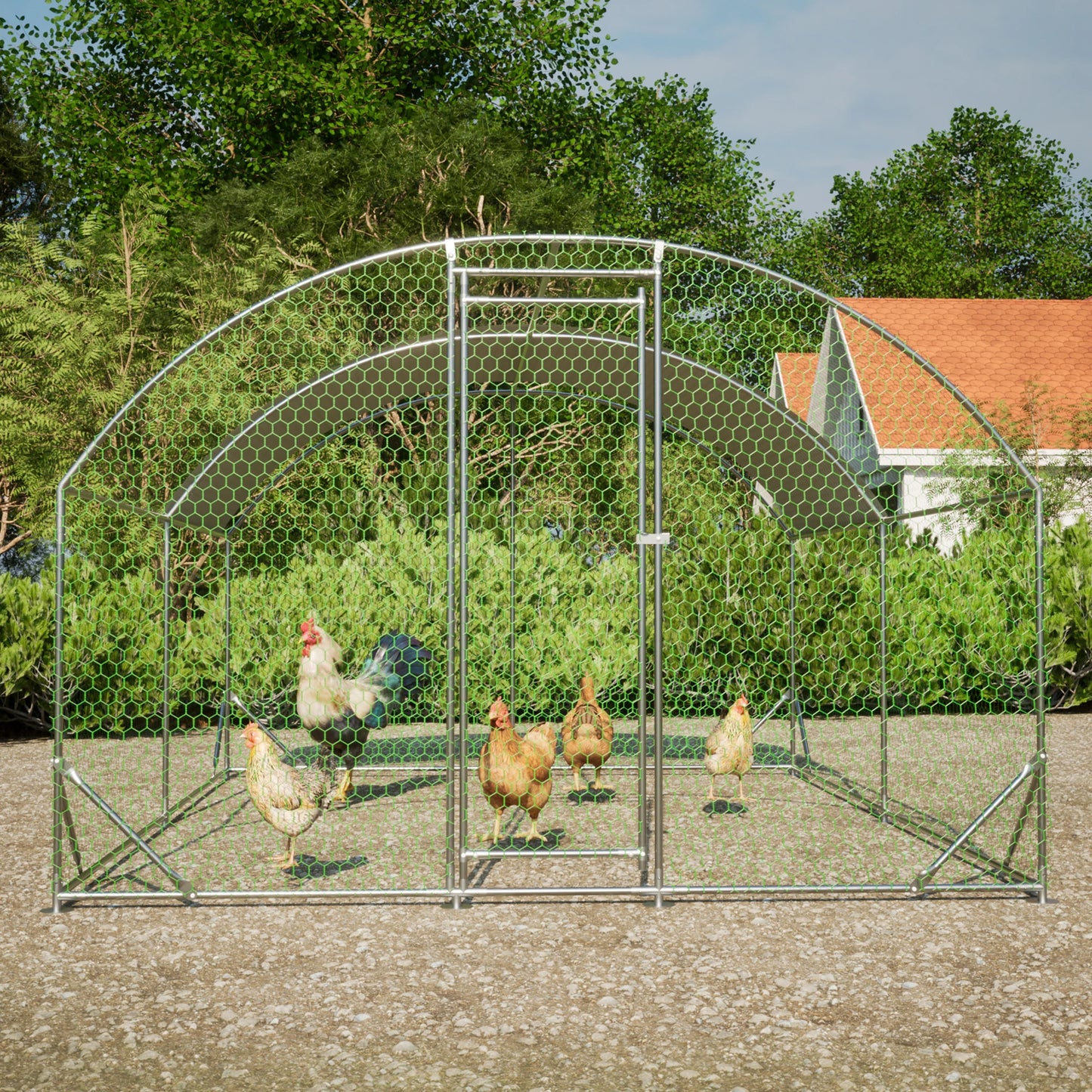 LZBEITEM Large Chicken Coop Metal Run with Waterproof UV Cover Dome Shaped Walk-in Fence Cage Hen House