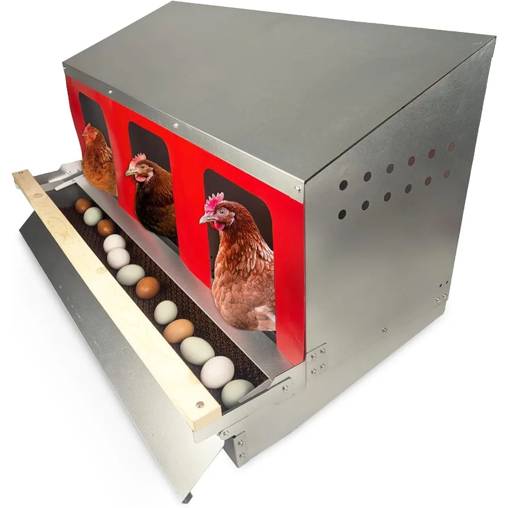 Hens Choice Roll Out Nest Box for Chickens Roll Away Nest Box 3 Compartment 36 Inch Heavy Duty Galvanized Metal