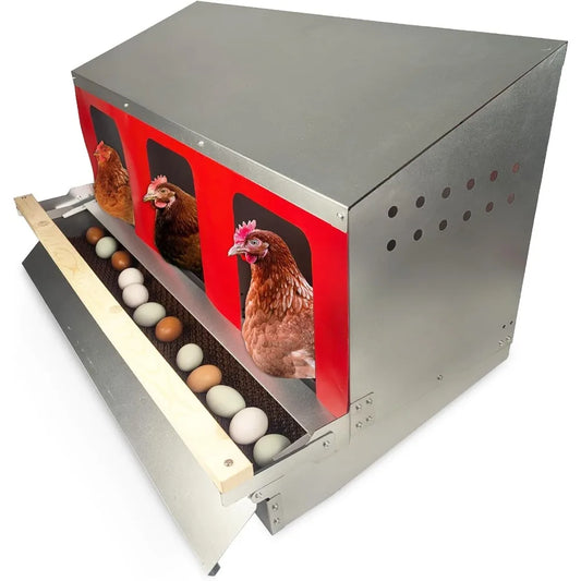 Hens Choice Roll Out Nest Box for Chickens Roll Away Nest Box 3 Compartment 36 Inch Heavy Duty Galvanized Metal