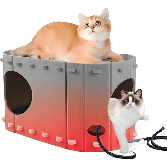 Heated Cat House For Indoor Cats With Timer And Temperature Adjustable Heating Pad Included Foldable Cat Houses Condos