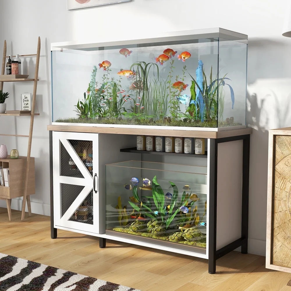 55 To 75 Gallon Heavy Duty Metal Aquarium Stand With LED Light And Cabinet