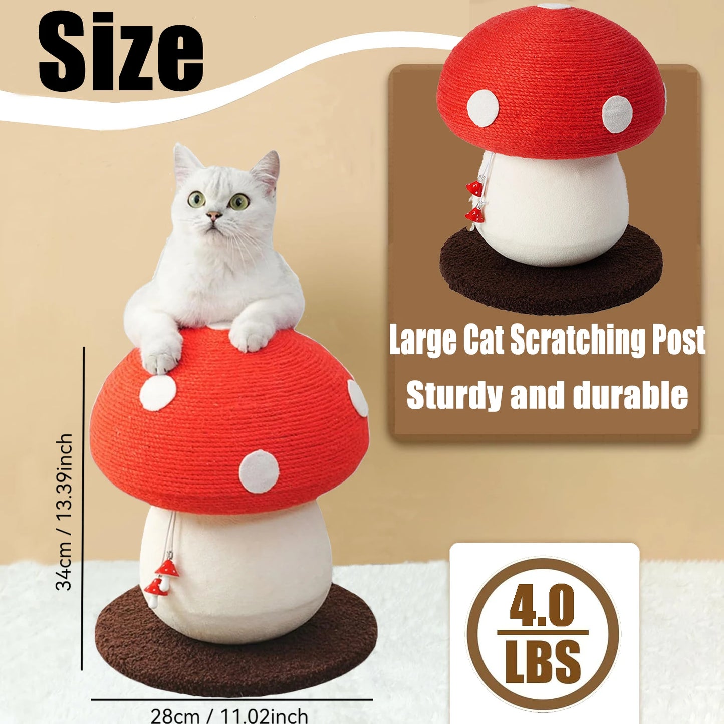 Red Mushroom Shaped Sisal Cat Scratching Post Durable and Non Falling Great for Paw Care and Furniture Protection Easy to Assemble