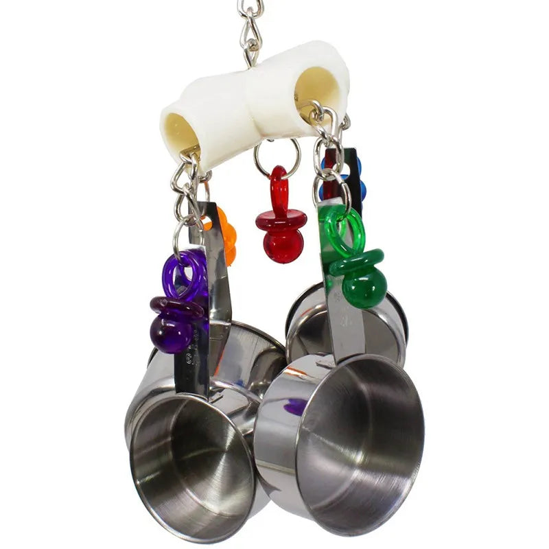 Durable Stainless Steel Cup Toys for Parrots and Amazons