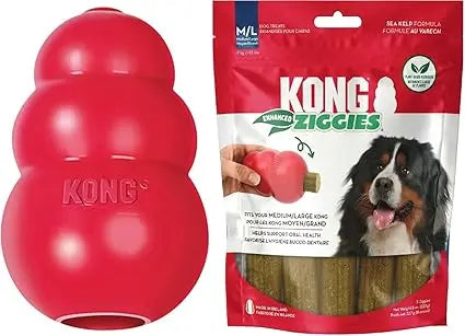 KONG Classic Dog Toy and Enhanced Ziggies Treats Combo Pack