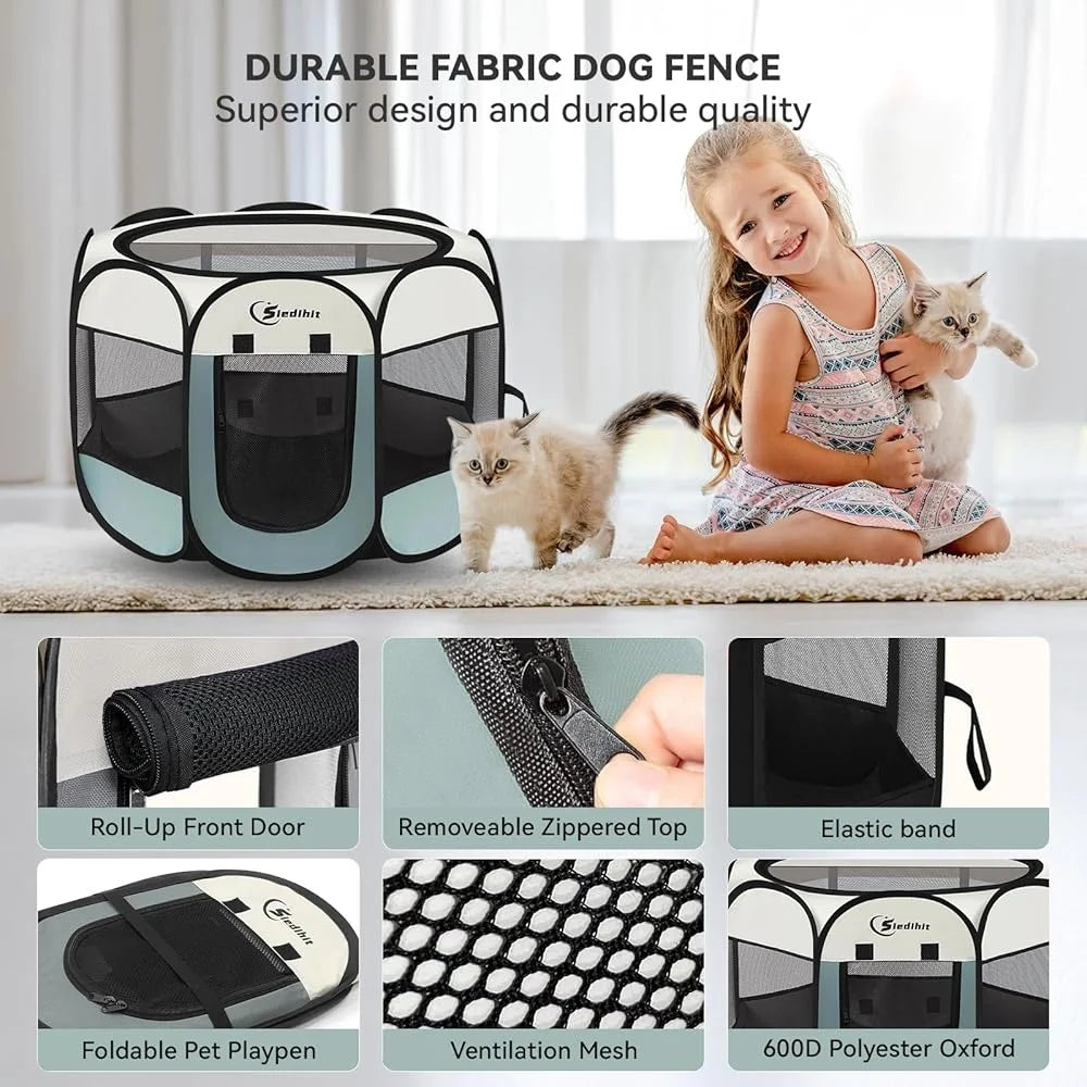 Portable Dog Cat Playpen Indoor Outdoor Puppy Tent Crate Play Yard Waterproof Foldable Pet Kennel Easy Setup 360 Degree View