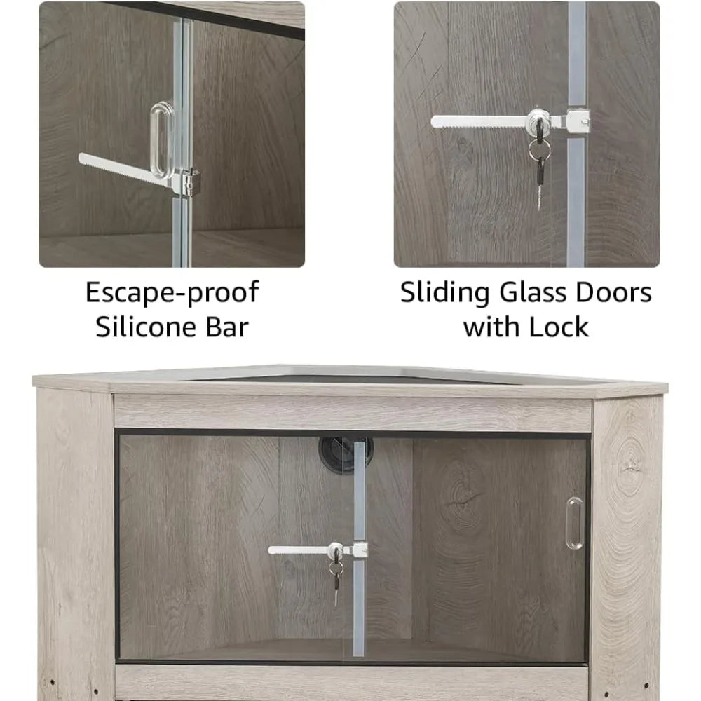 28 Gallon Corner Reptile Tank With Glass Sliding Doors