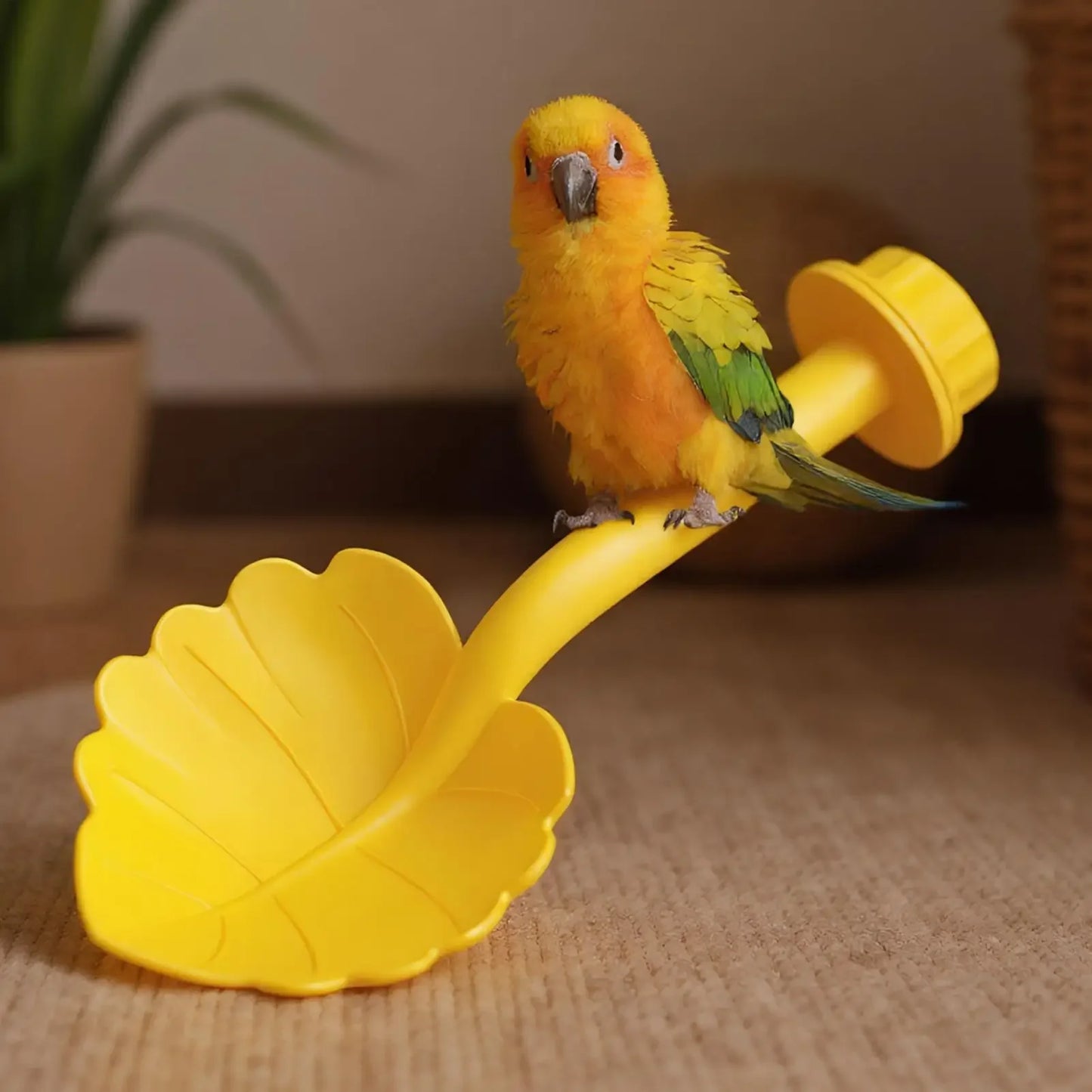 Parrot Stand Perch Feeder Leaf Shaped Tray Cage Perch Interactive Play Gym