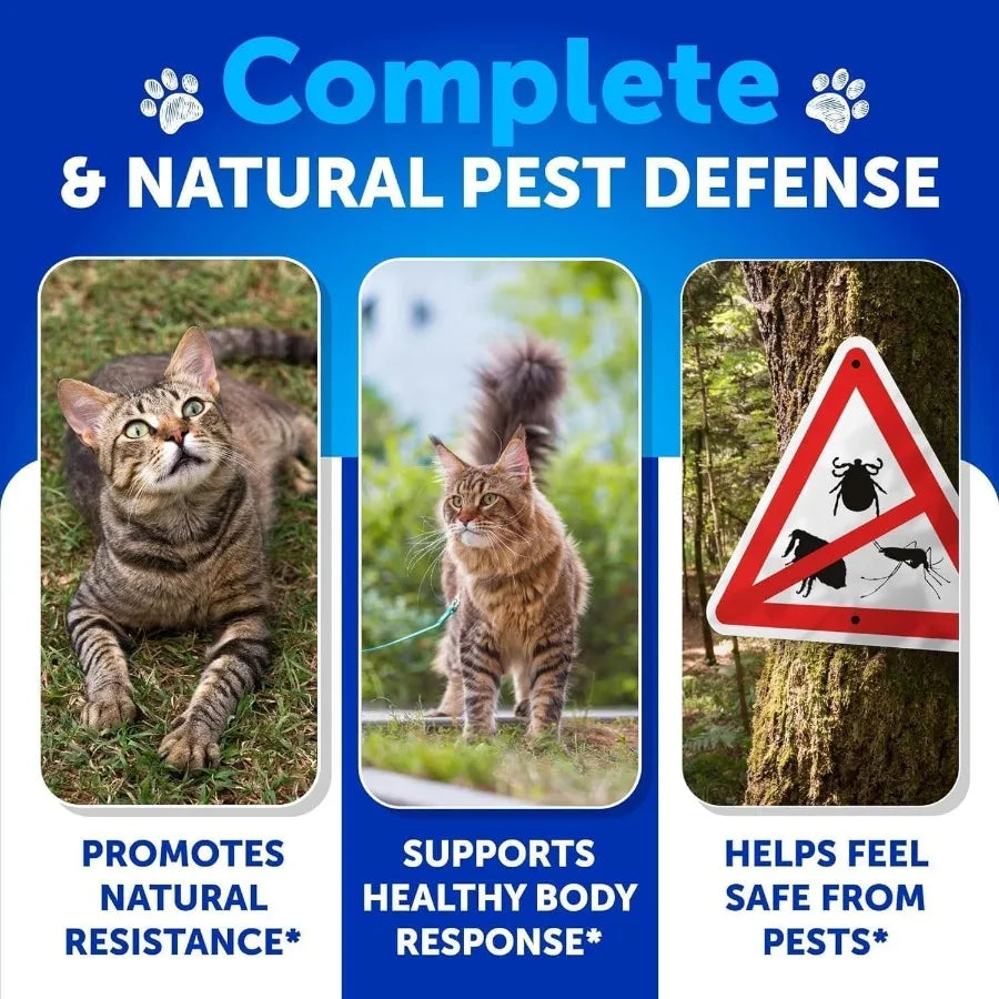 Flea Treatment for Cats Natural Flea and Tick Prevention Supplement Chewable Daily Oral Pills with Vitamins for Cats and Kittens