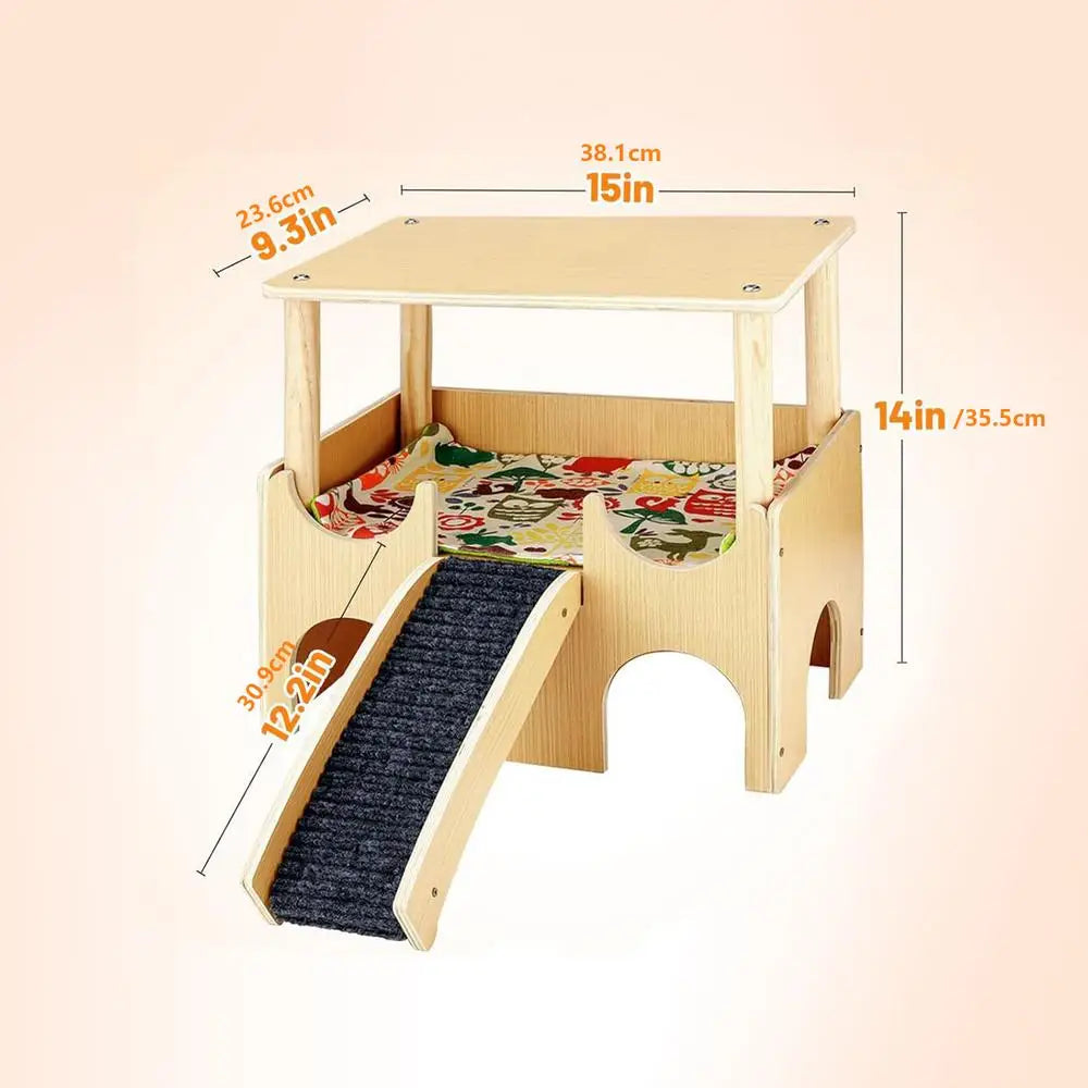 Chinchilla House Double-Layer Wooden Hamster Playground Shelter With Ladder