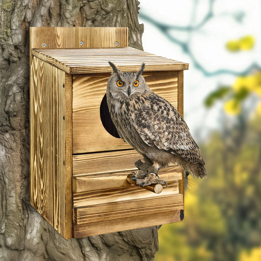 Bingopaw Outdoor Owl House Prebuilt Wooden Bird Box With Rectangular Opening