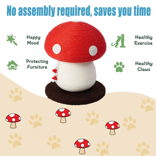 Red Mushroom Shaped Sisal Cat Scratching Post Durable and Non Falling Great for Paw Care and Furniture Protection Easy to Assemble