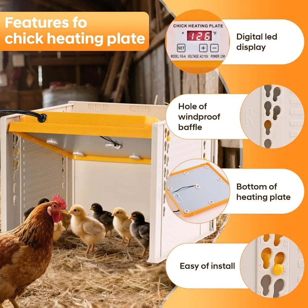 Brooder Plate For Chicks 25W Heat Plate With Temperature Control Adjustable Height And Angle For Baby Chicken Poultry Duck
