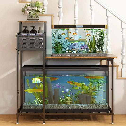10-20 Gallon Aquarium Stand With Cabinet Storage Black Metal Frame 330 Lbs
