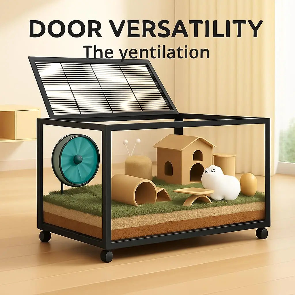 Hamster Cage 360 Degree Viewing Transparent Hamster Habitat with Universal Wheels Chew Proof Dual Door Small Animal Habitat Portable