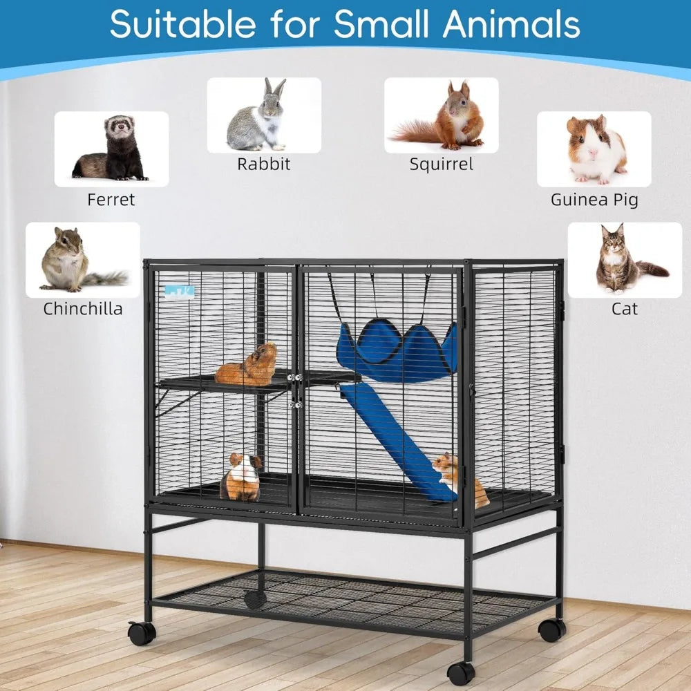 40 Inch Large Metal Rolling Ferrets Cage 2 Tiers Small Animal Cages Critter Nation Cage for Rats Chinchillas 0.5 Inch Bar Spacing