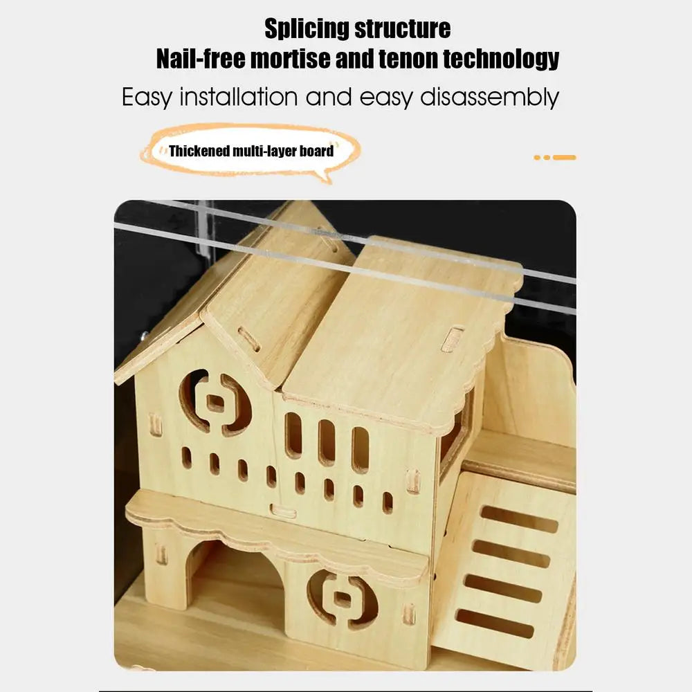 Acrylic Hamster Cage Wooden Small Animal Cage Accessories 2-Layer Small Pet Breathable House For Dwarf Hamsters Mice Gerbils