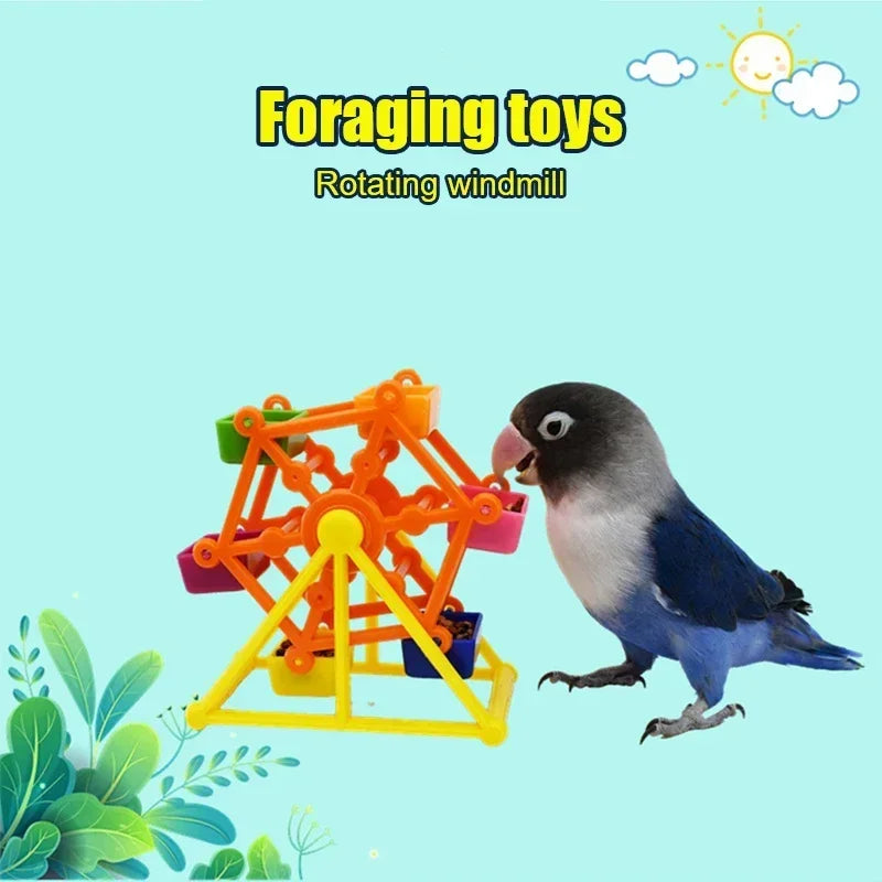 Colorful Parrot Foraging Windmill Toy For Training