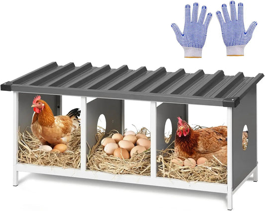 3 Compartments Nesting Box, 3 Rooms Metal Nesting Box Chickens Egg Laying Nest Boxes for Hens