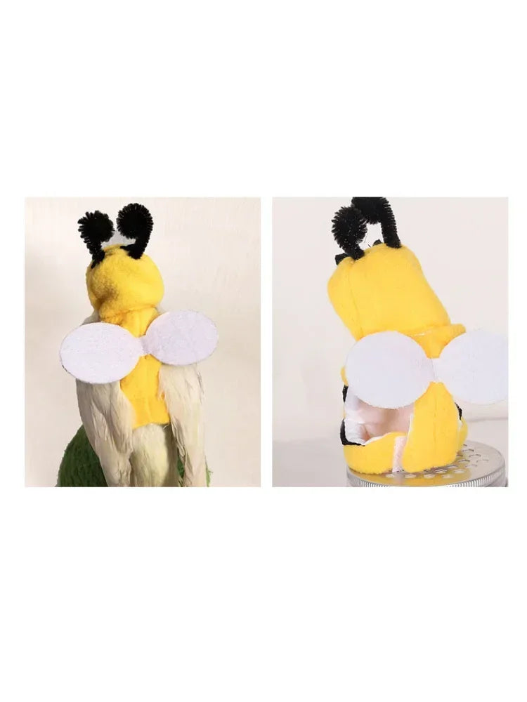 Funny Bee Shaped Bird Clothes Flying Suit Parrot Parakeet Cockatiel Costume Hat
