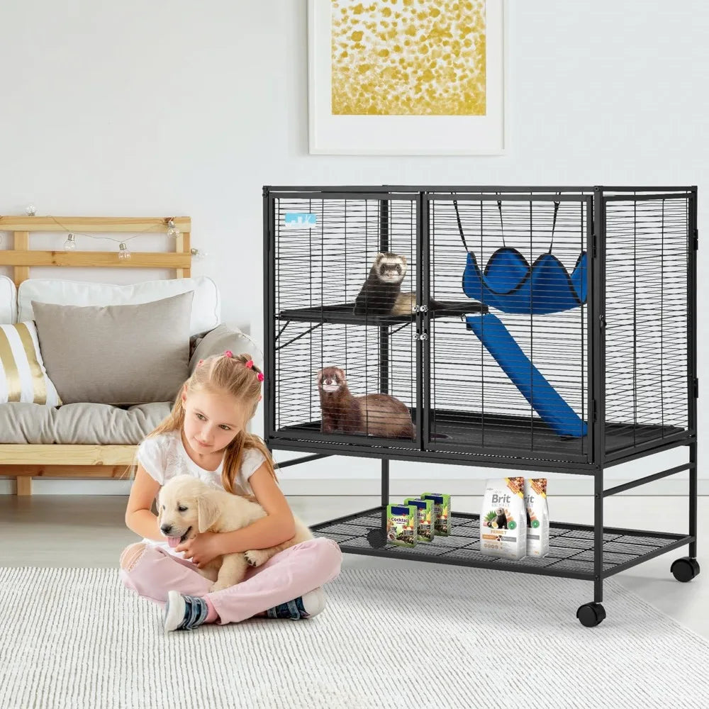40 Inch Large Metal Rolling Ferrets Cage 2 Tiers Small Animal Cages Critter Nation Cage for Rats Chinchillas 0.5 Inch Bar Spacing