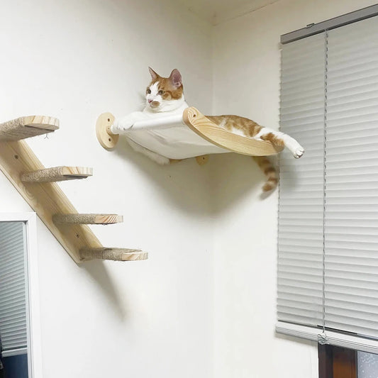 Cat Hammock and Stairway Wall Mounted Climbing Shelf with Sisal Rope for Cats and Kittens