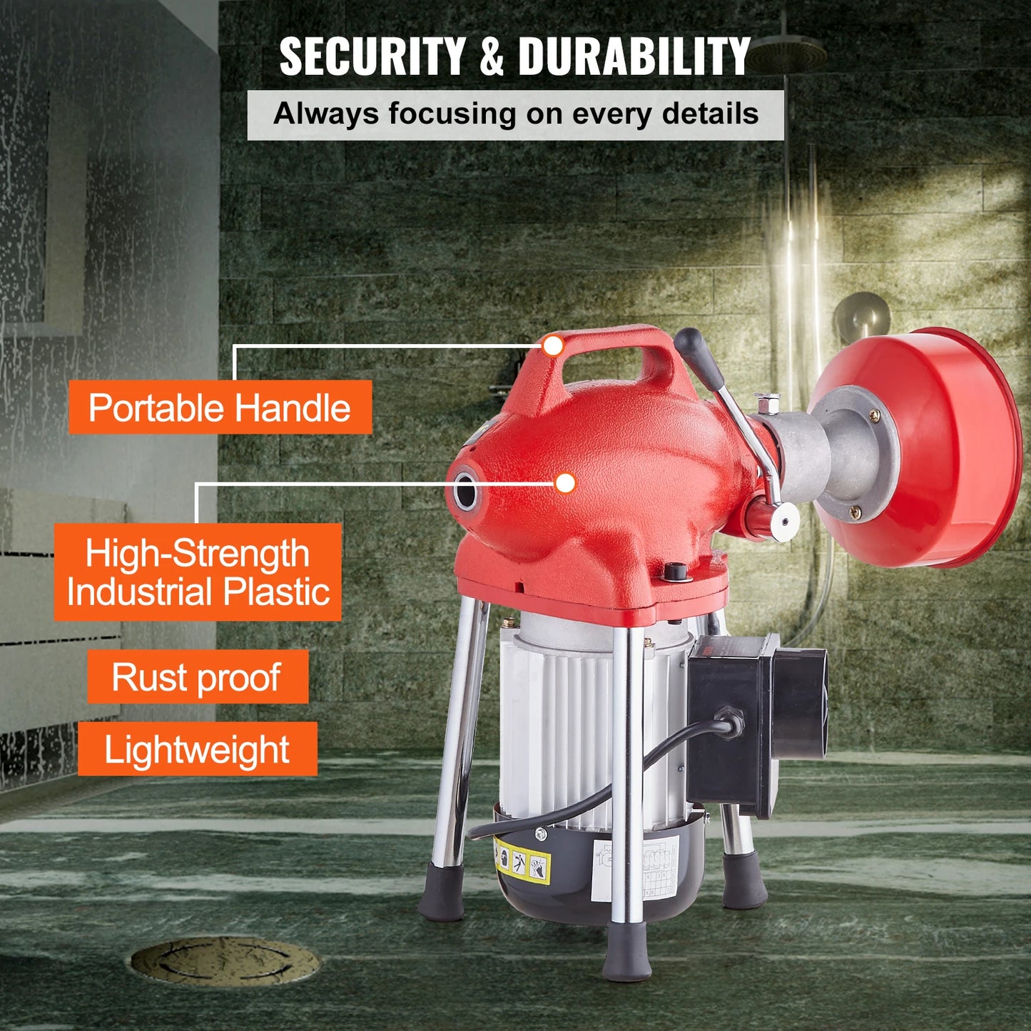 SucceBuy Electric Drain Cleaner Machine 370W 250W Manual Feed Pipe Cleaning Tool Dredge Machine