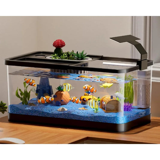 5.3 Gallon Fish Tank With LED Full Spectrum 3 Color Light And 3 Modes Includes Filter Hydroponic Basket And Accessories