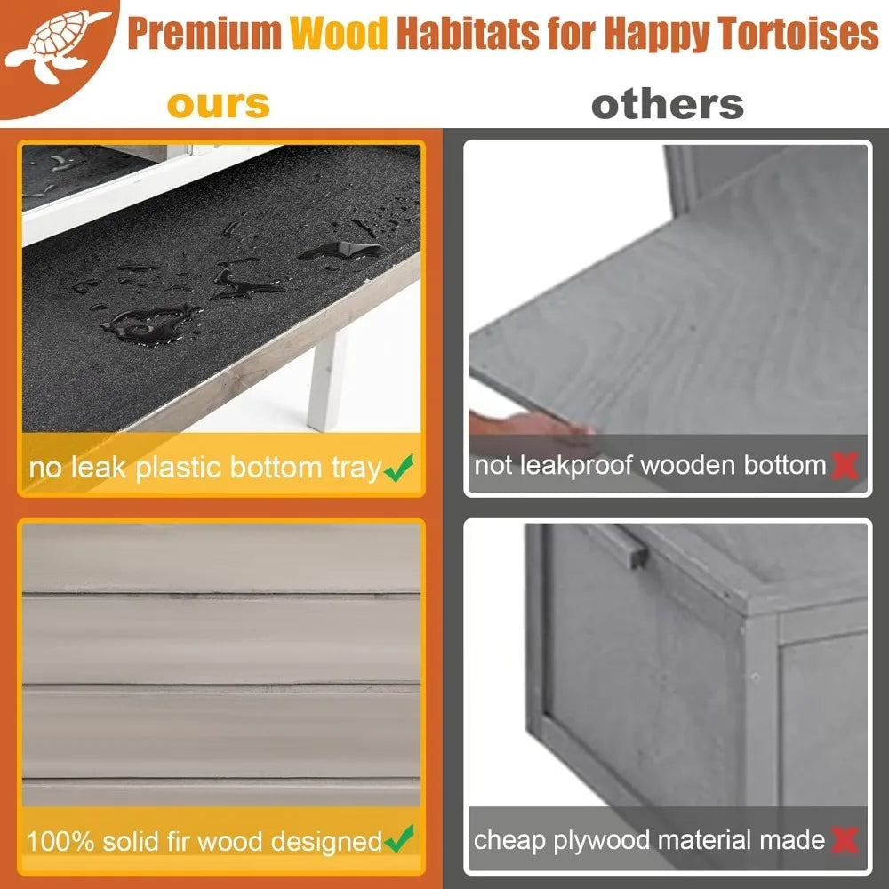 Large Wooden Tortoise Habitat Enclosure with No Leaking Tray Indoor and Outdoor Reptile Cage for Small Animals
