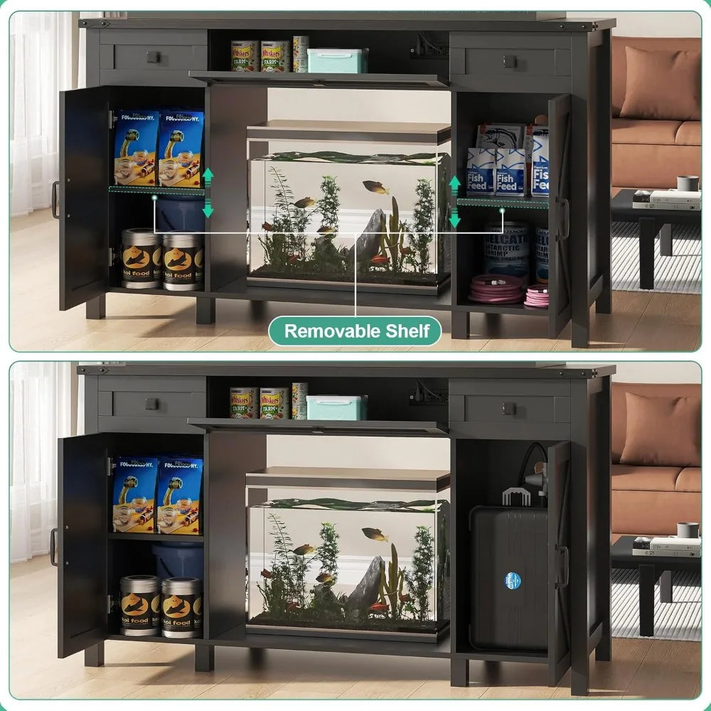 55-75 Gallon Aquarium Stand With Charging Station Farmhouse Fish Tank Stand Reptile Tank Stand Terrarium Stand With Drawer