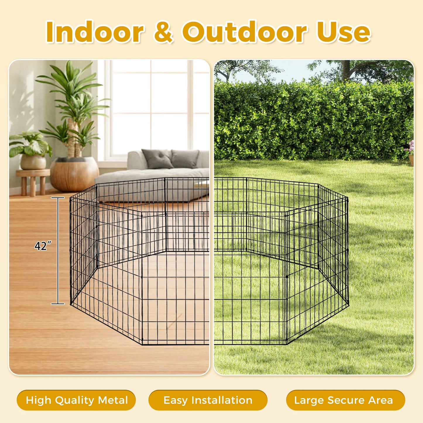 Foldable Metal Dog Playpen for Indoor Outdoor Easy Assembly