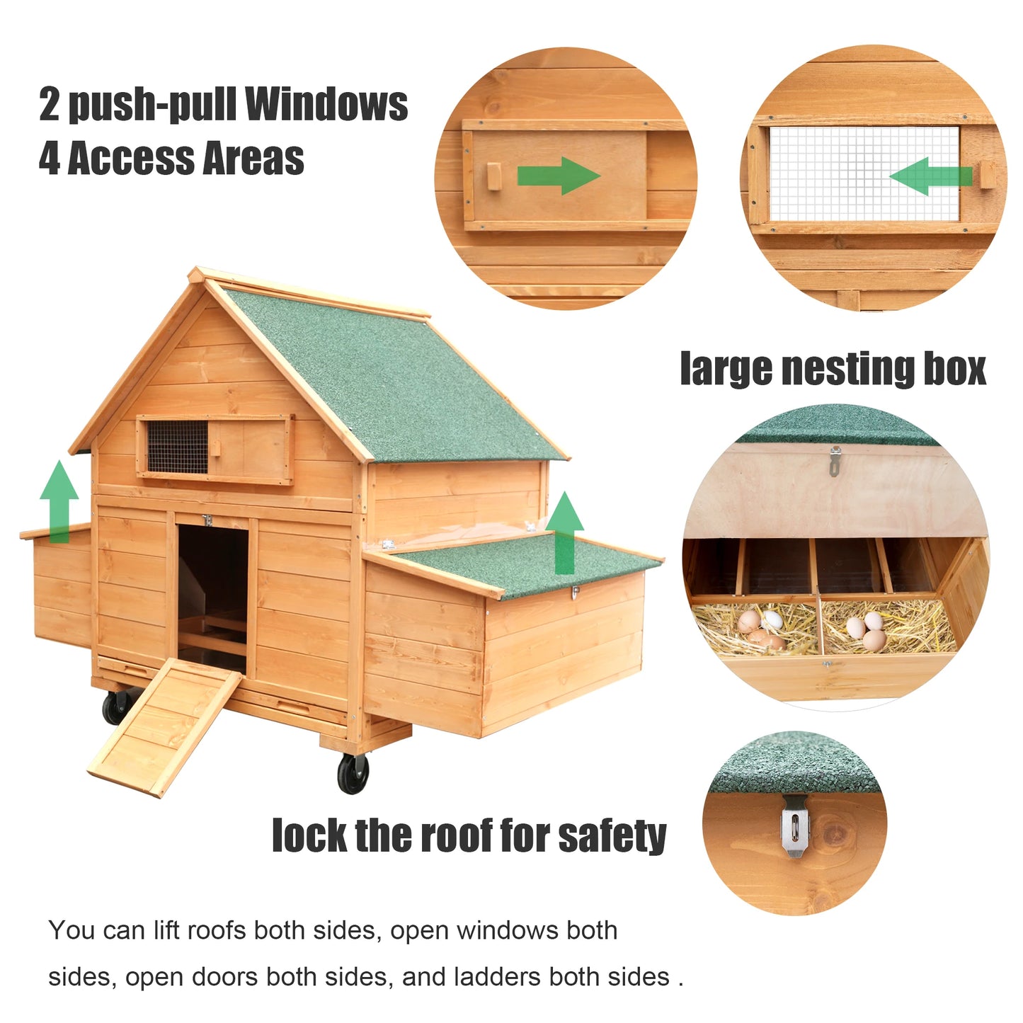 Mobile Wooden Chicken Coop On Wheels For Six To Eight Chickens With Nesting Box