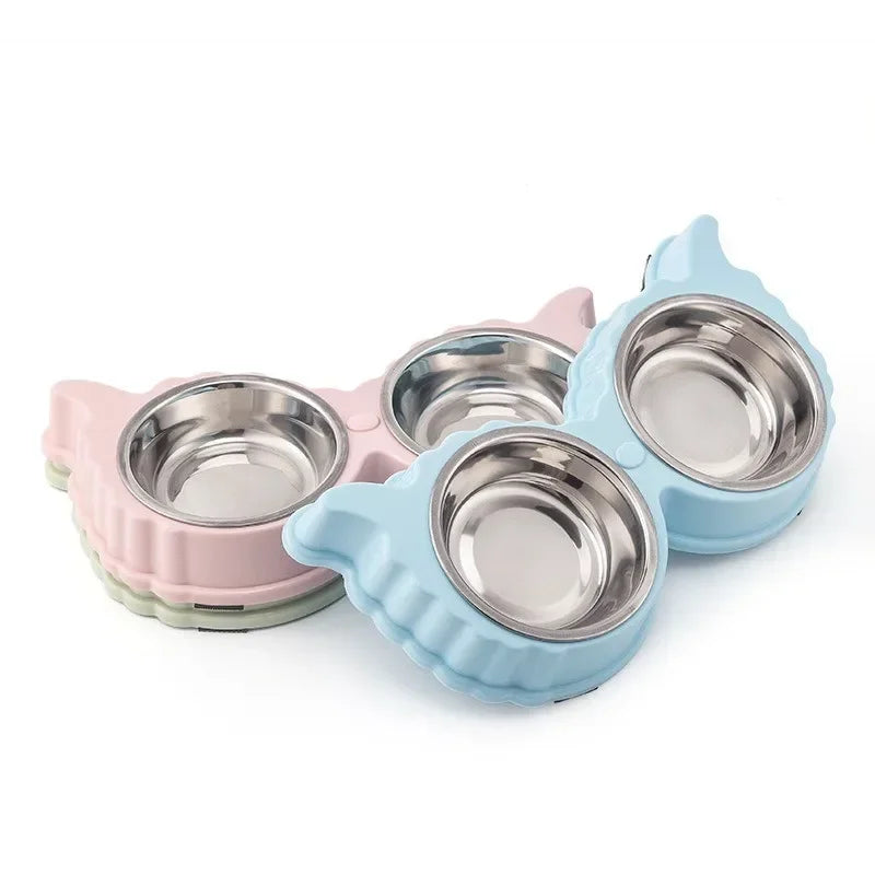 Pet Cute Plastic Food and Water Bowls for Cats and Dogs Rounded Feeder and Drinker Home Pet Supplies