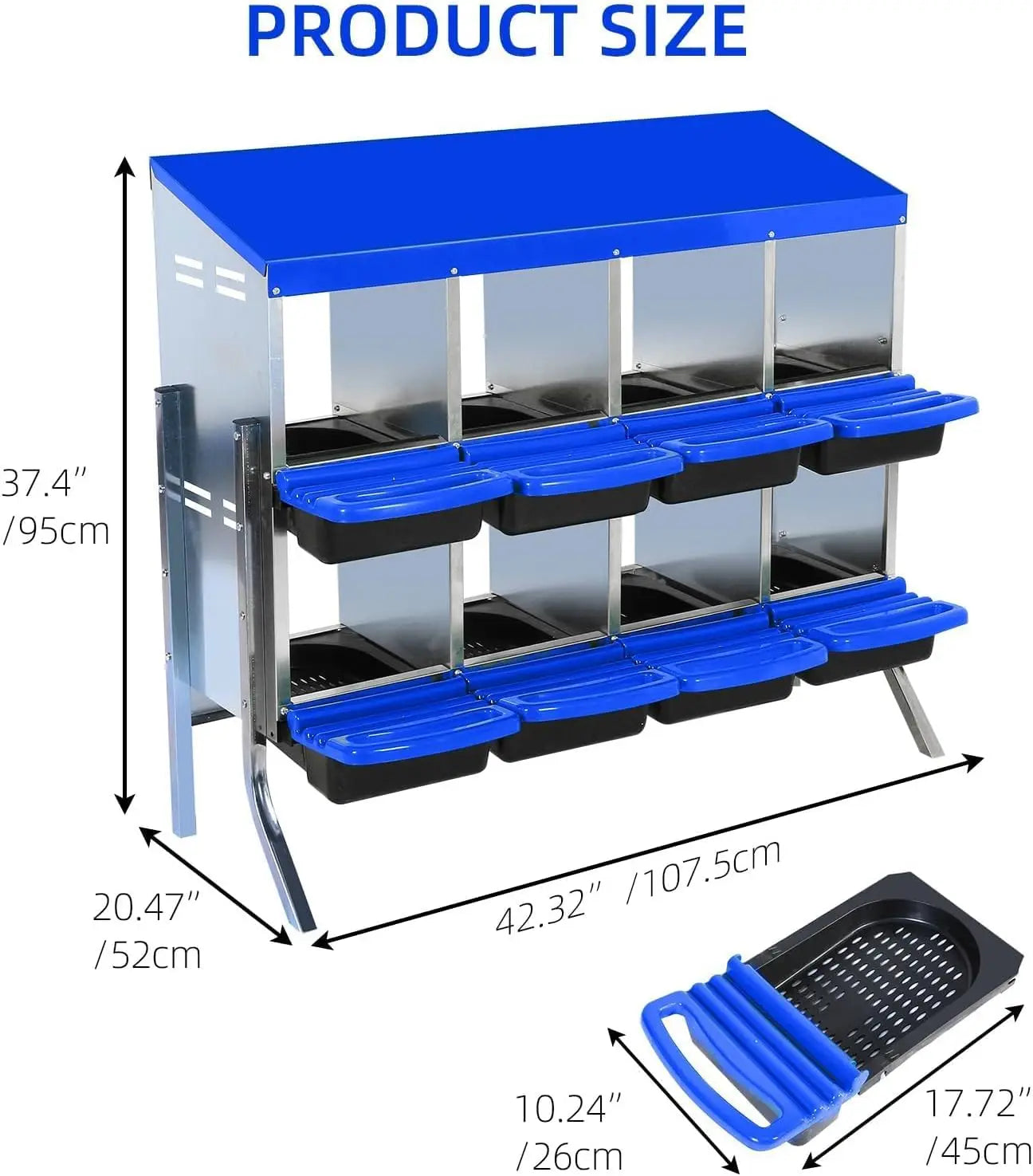 Chicken Nesting Boxes 8 Compartment Metal Egg Laying Box with Swing Perch and Rollout Egg Collection