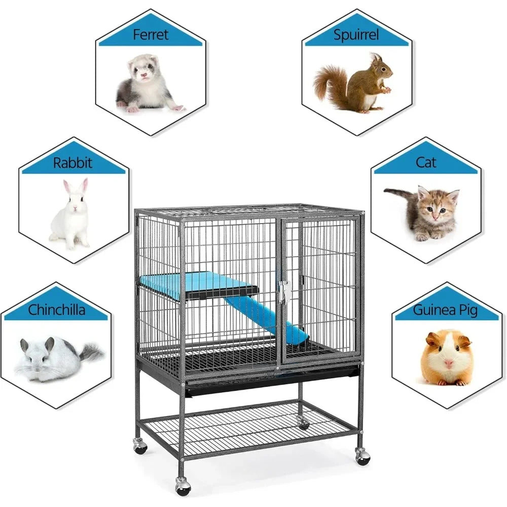 Metal 34 Inch Ferret Cage Indoor Critter Cage for Adult Rats Rabbits Ferrets Chinchillas 2 Tiers Small Animal