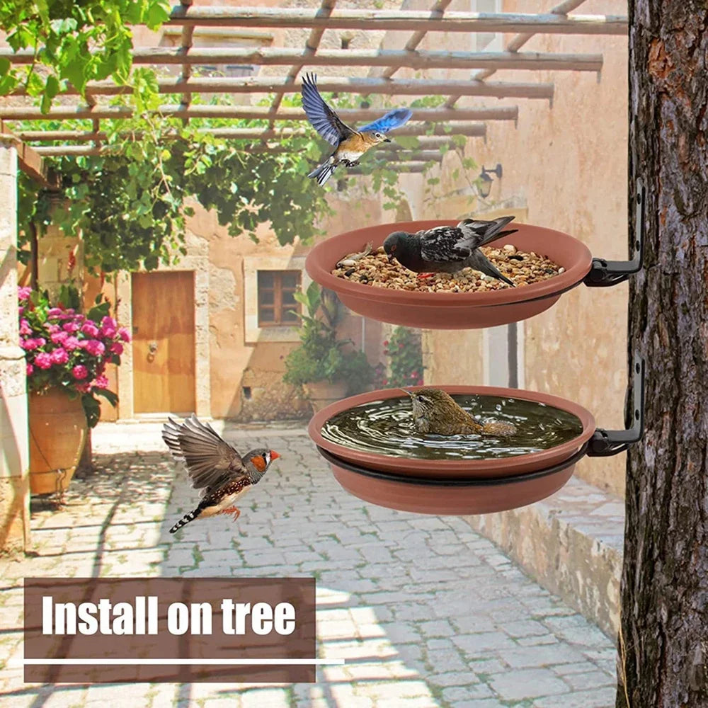 Tree Mounted Bird Tray Feeder Bath Bowl On Fence Iron Ring