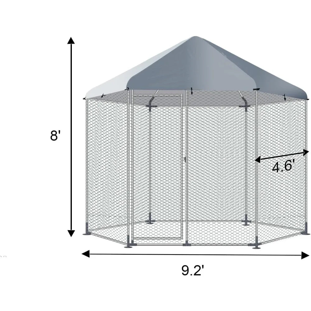 Large Metal Chicken Coop Run Waterproof Cover 9.2Lx4.6Wx8H