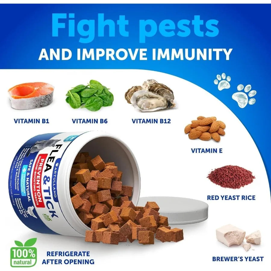 Flea Treatment for Cats Natural Flea and Tick Prevention Supplement Chewable Daily Oral Pills with Vitamins for Cats and Kittens