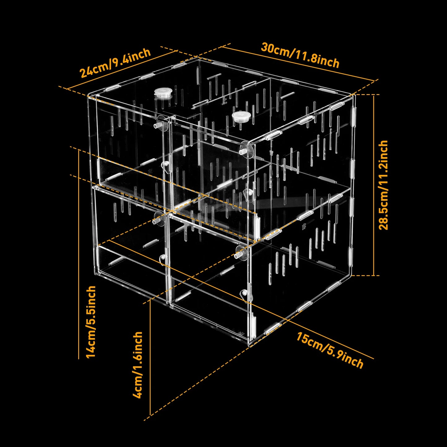 4 Grids Acrylic Pet Reptile Cage Breeding Box Terrarium Clear