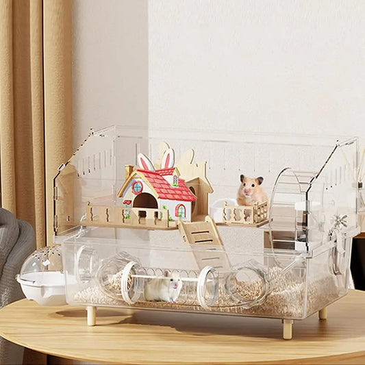 Large Hamster Cage 17x11x13 Inch Acrylic Habitat - Multi-Le el Enclosure for Dwarf/Syrian Hamsters, Mice & Gerbils ( entilated D