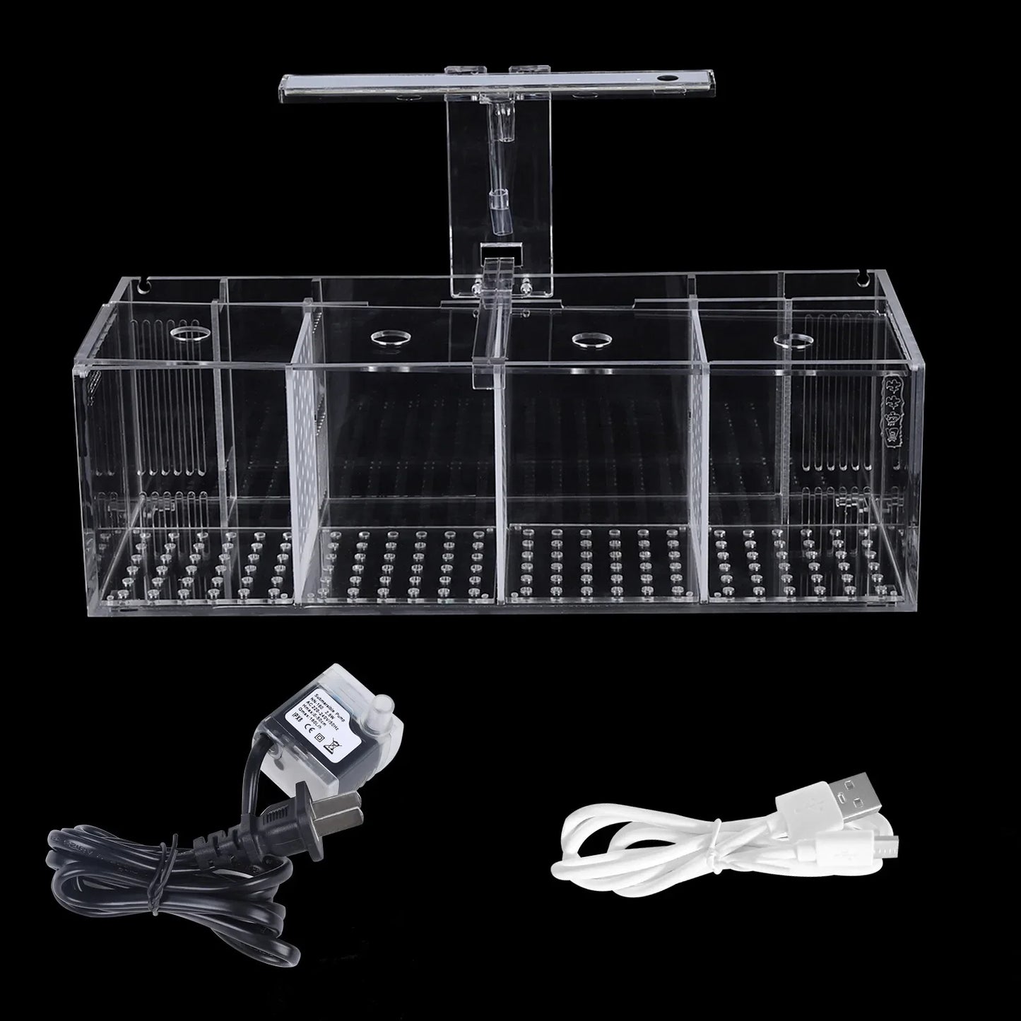 USB Powered Desktop Aquaponic Betta Tank With Acrylic Rectangle 4 Section Design