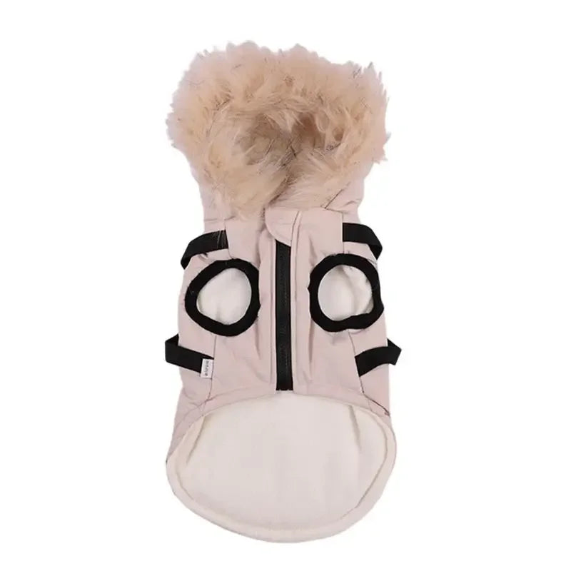 Fleece Lined Dog Hoodie With Built In Harness Warm Winter Jacket With Hood For Small And Medium Dogs