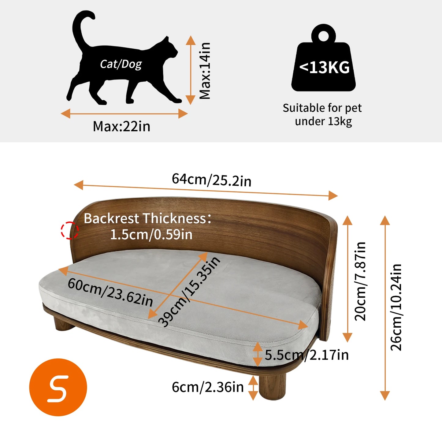 BingoPaw S/M Elevated Cat Bed Wooden Indoor Pet Sofa Chair