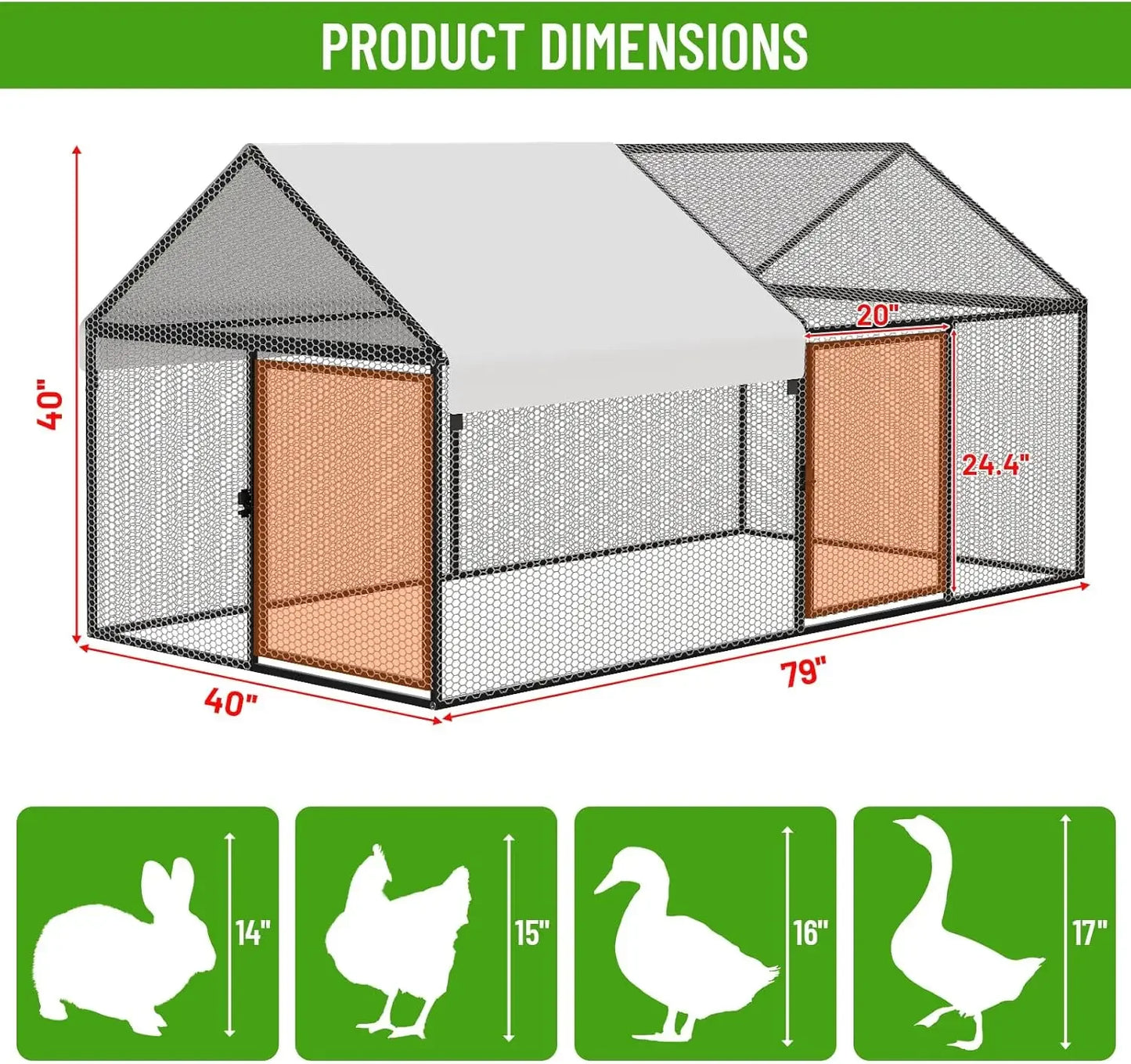 Metal Chicken Coop 79 By 40 By 40 Inch Walk In Hen House