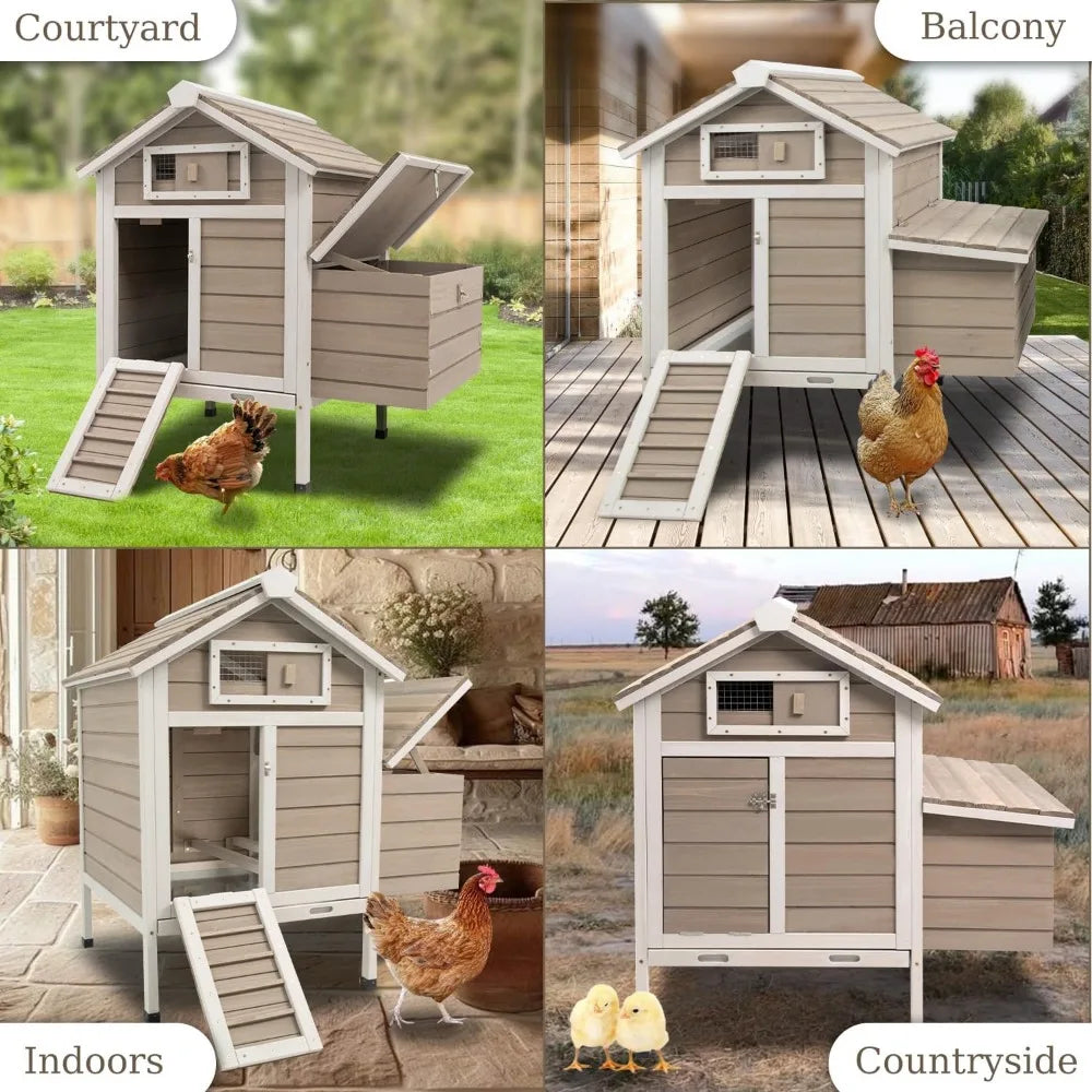 Outdoor Chicken Coop with Removable Trays, Wooden Rabbit Hutch and Poultry Cage featuring Nesting Box, Suitable for Indoor Hen H
