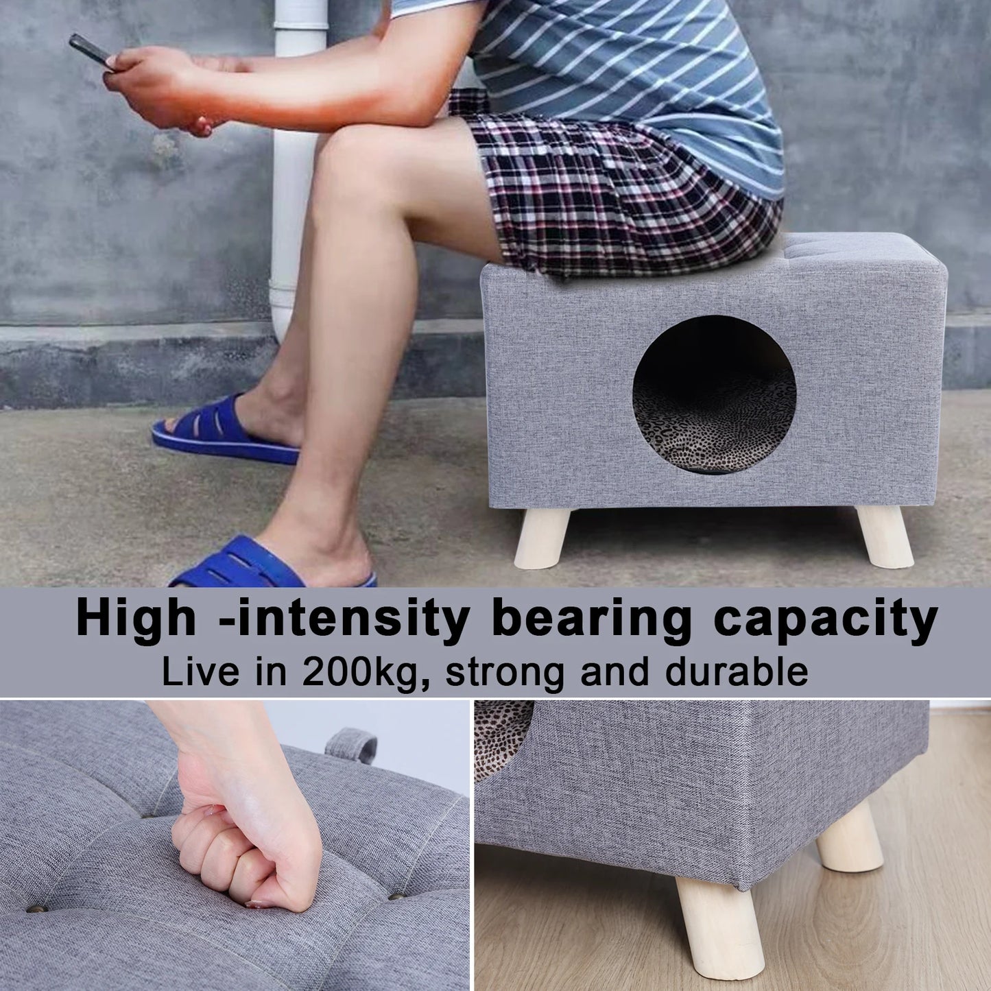 Wooden Cat House Cube With Mat And Cushion Bed For Cats