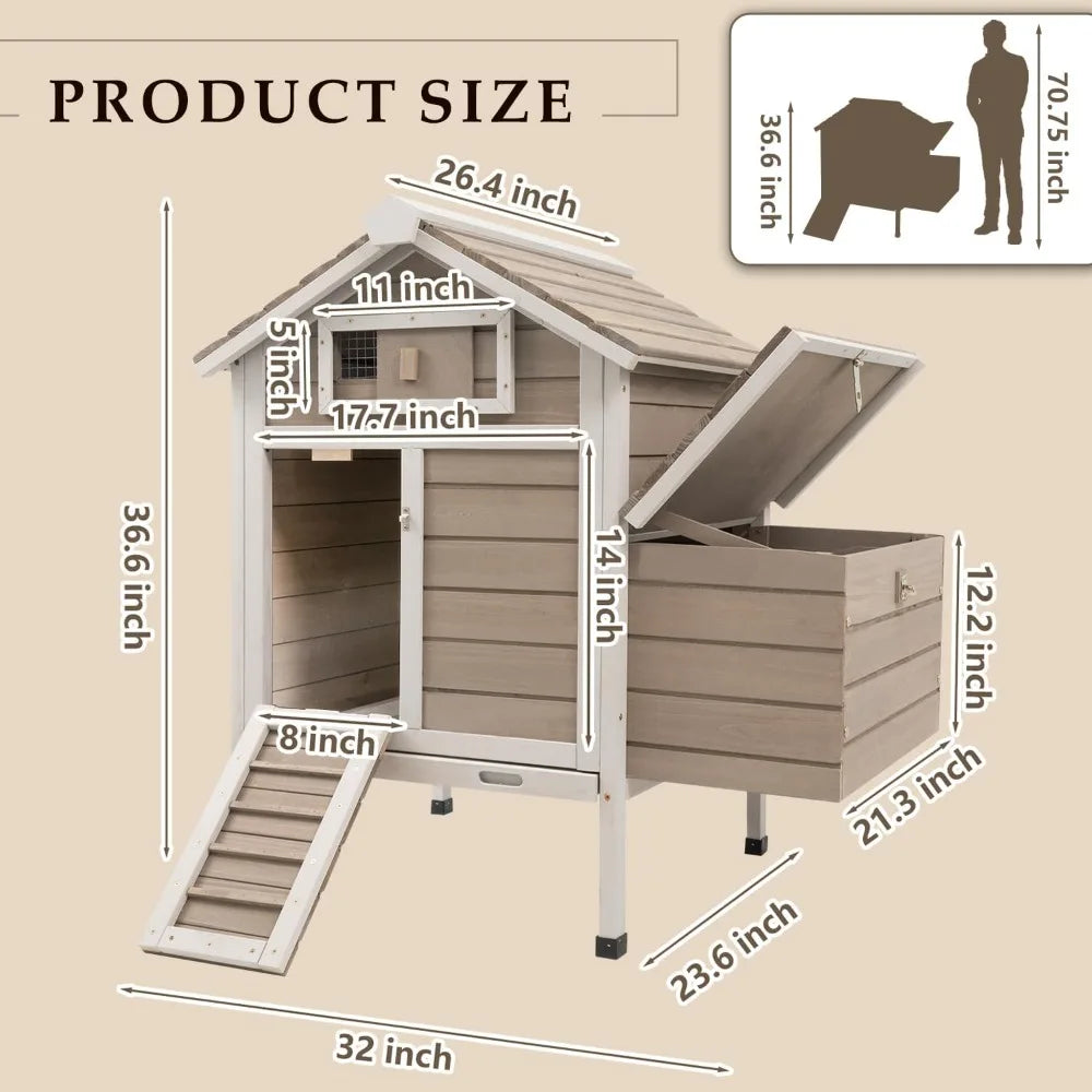 Outdoor Chicken Coop with Removable Trays, Wooden Rabbit Hutch and Poultry Cage featuring Nesting Box, Suitable for Indoor Hen H