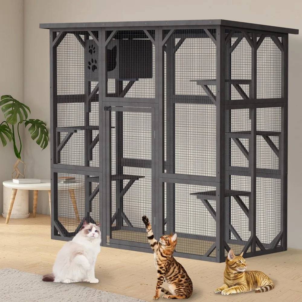 Catio Cat House Cage Enclosure with 5 Platforms and Kennel