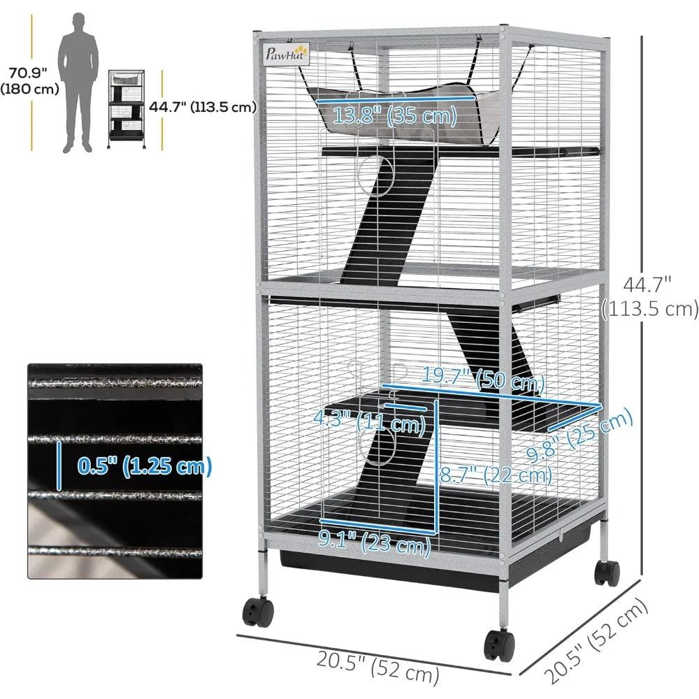 Metal Small Animal Cage Rolling Big for Ferret Chinchilla Sugar Glider With Hammock and 4 Tiers