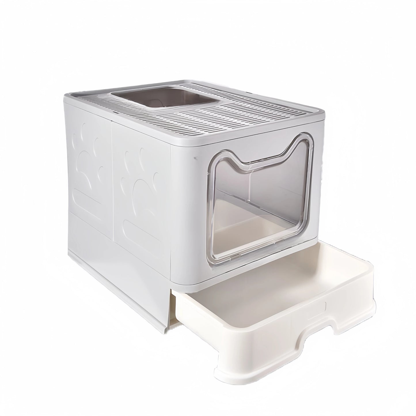 Convenient Foldable Litter Box Drawer Design with Scooper for Easy Cat Waste Management